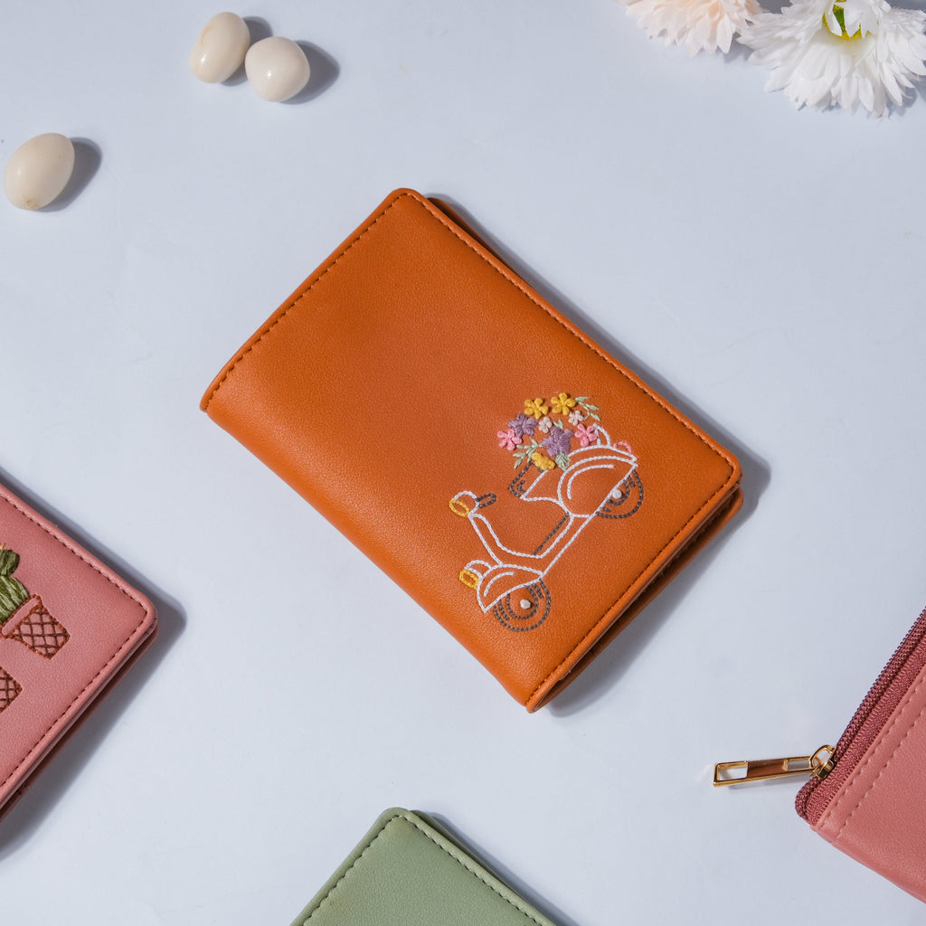 Scooter Embroidered Passport Cover Brown Nestasia
