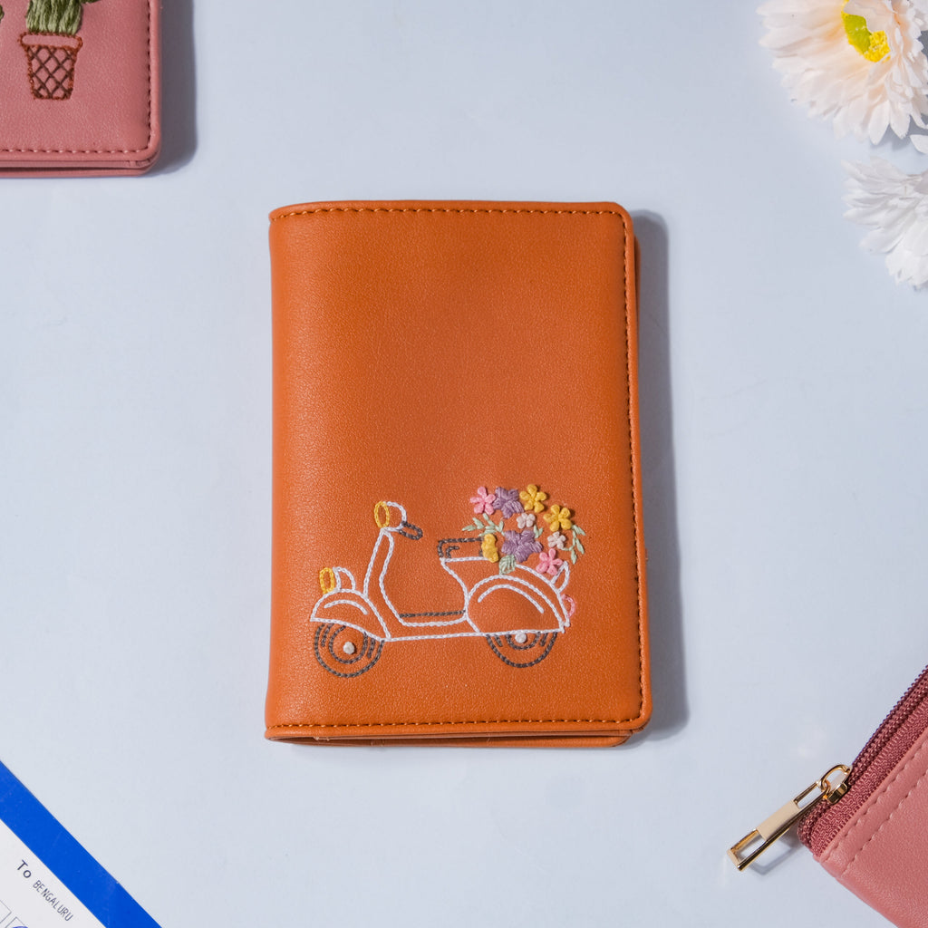 Scooter Embroidered Passport Cover Brown Nestasia