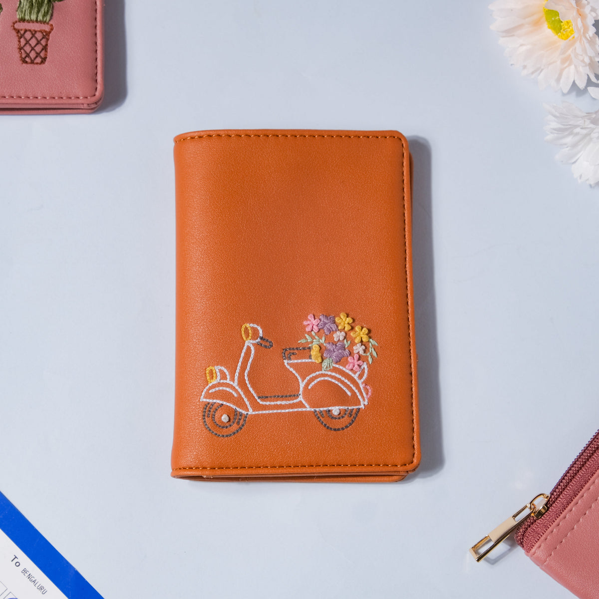 Scooter Embroidered Passport Cover Brown Nestasia
