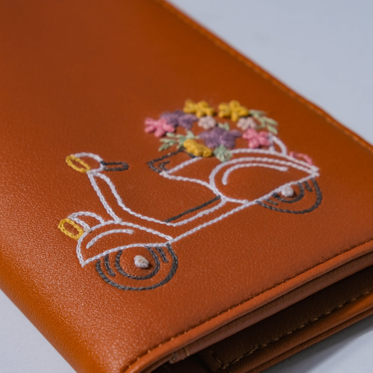 Scooter Embroidered Passport Cover Brown Nestasia