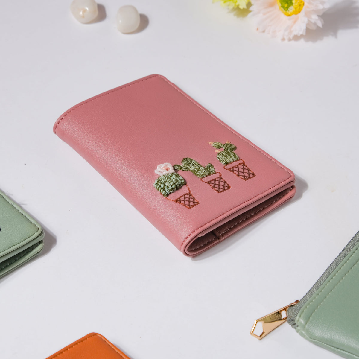 Cactus Two Fold Passport Cover Pink Nestasia