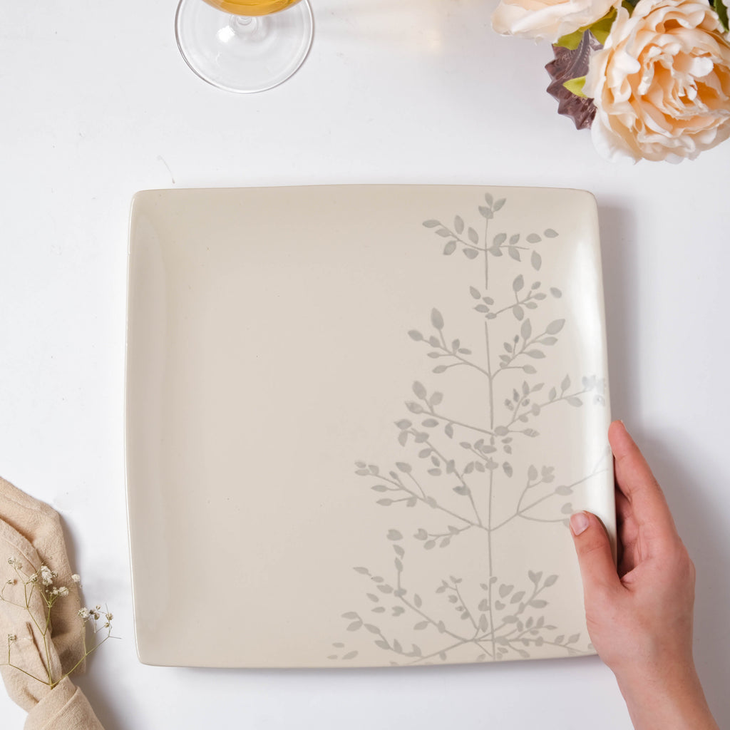 Pandora Sprig Square Plate Beige 10.5 Inch