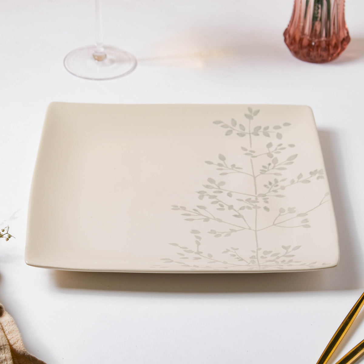 Pandora Sprig Square Plate Beige 10.5 Inch