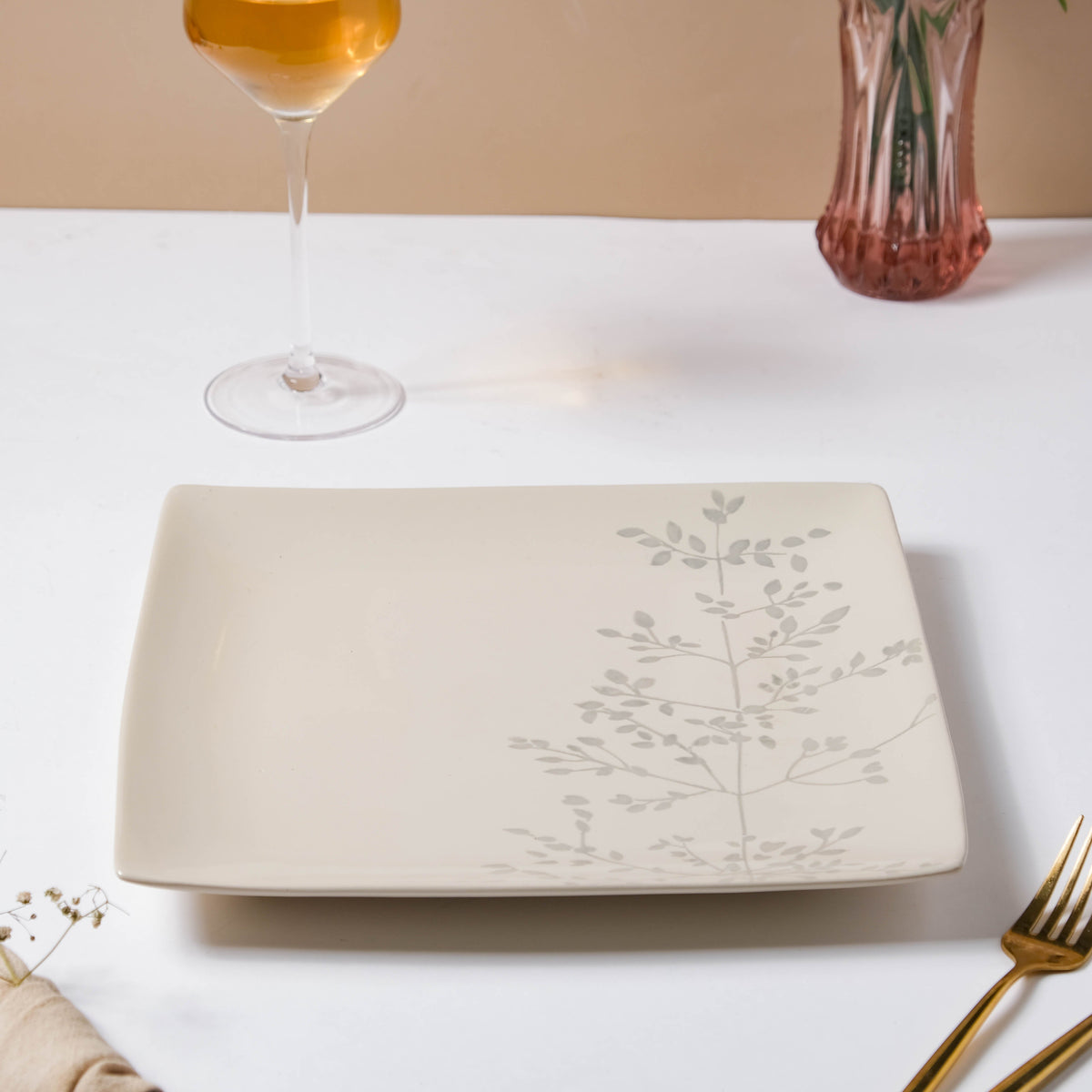 Pandora Sprig Square Plate Beige 10.5 Inch