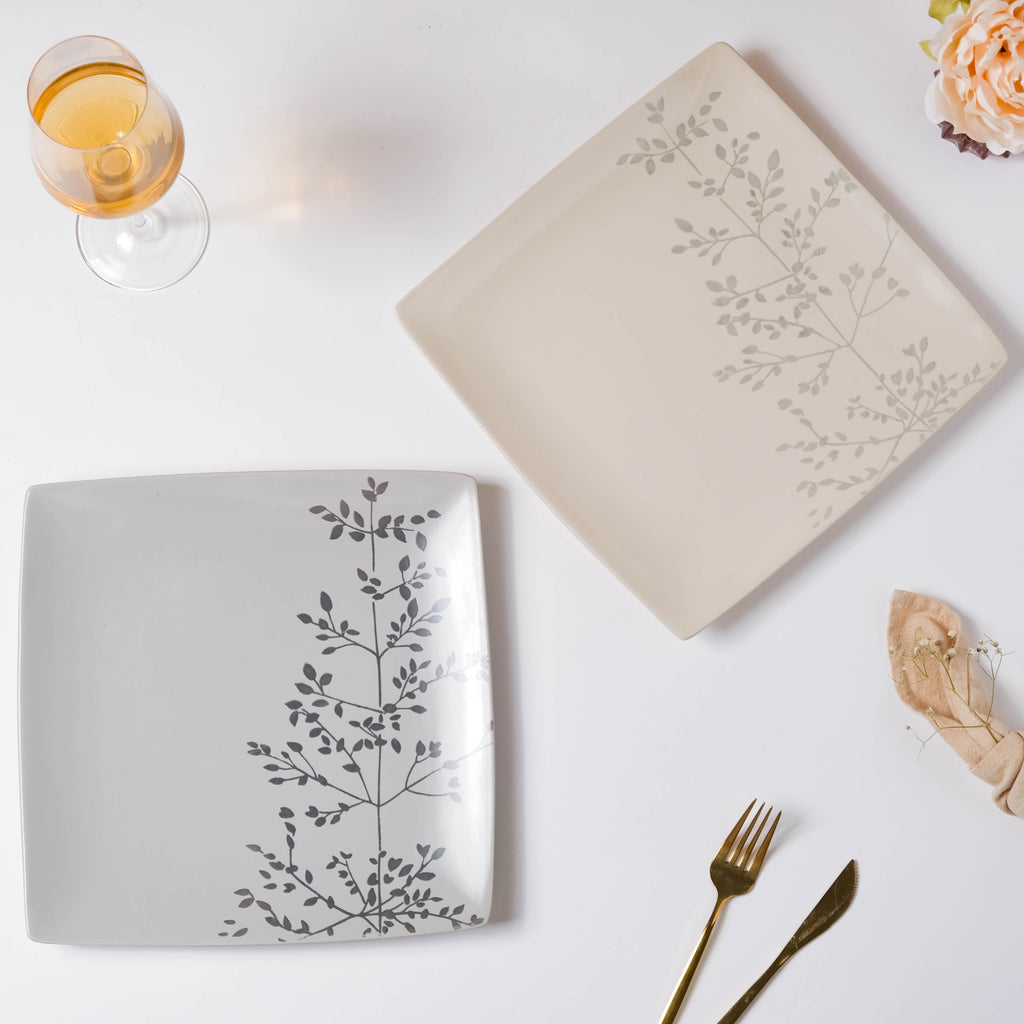 Pandora Sprig Square Plate Beige 10.5 Inch