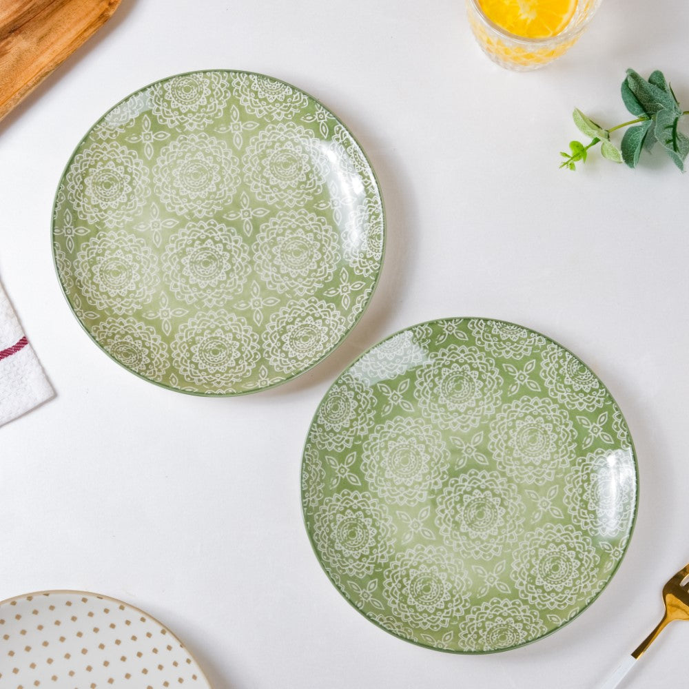 Ethnic Sage Green Snack Plate 7.5 Inch Set Of 2 Nestasia