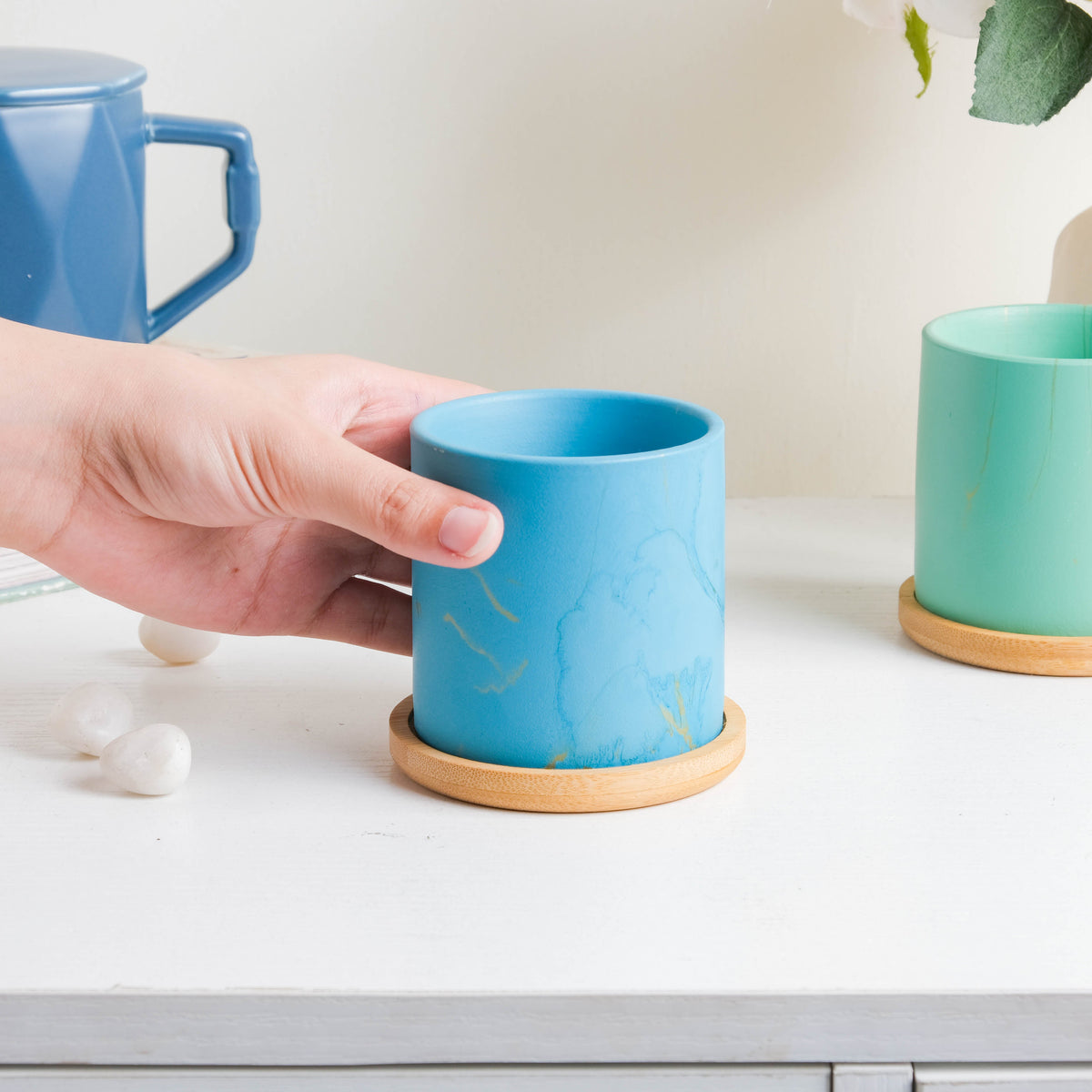 Summer Blue Planter With Coaster Nestasia