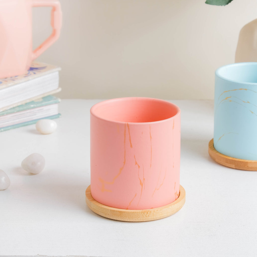 Fuzzy Peach Planter With Coaster Nestasia
