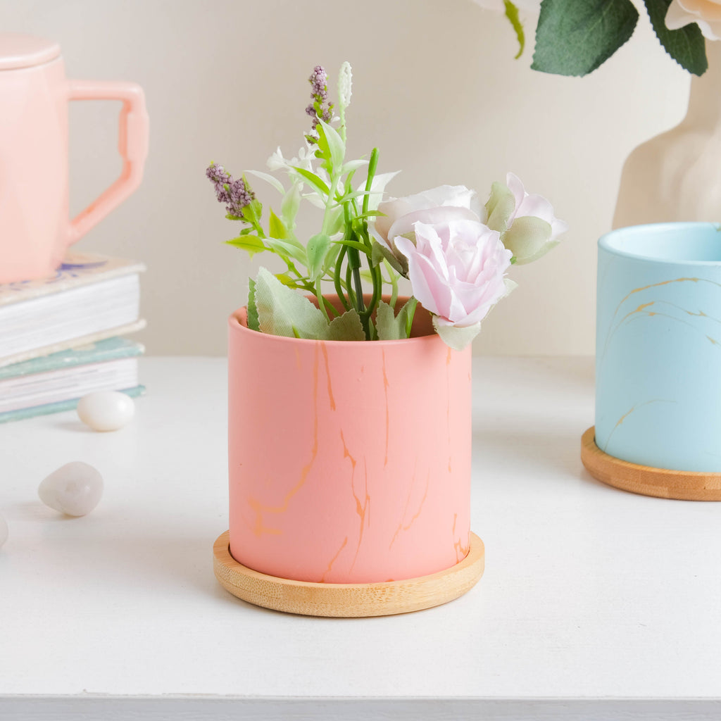Fuzzy Peach Planter With Coaster Nestasia