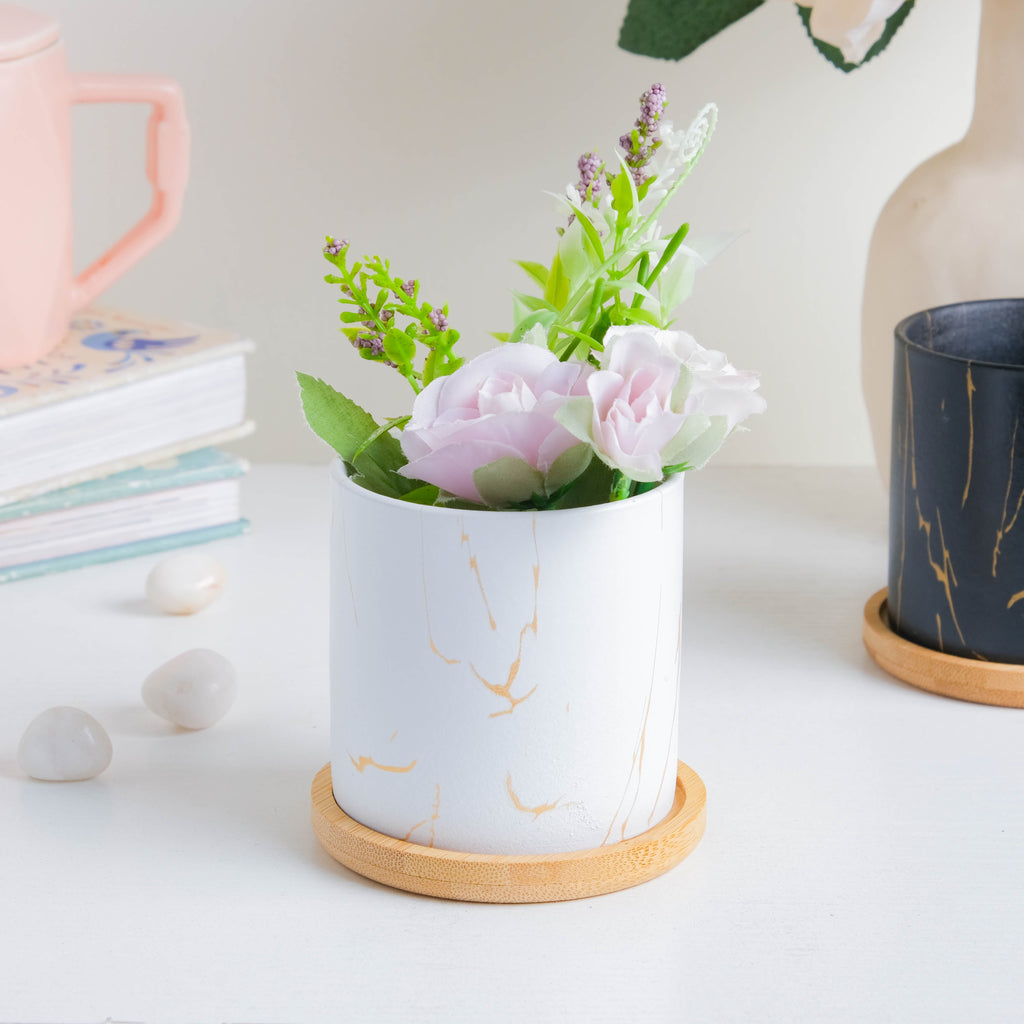 Serene White Planter With Coaster Nestasia