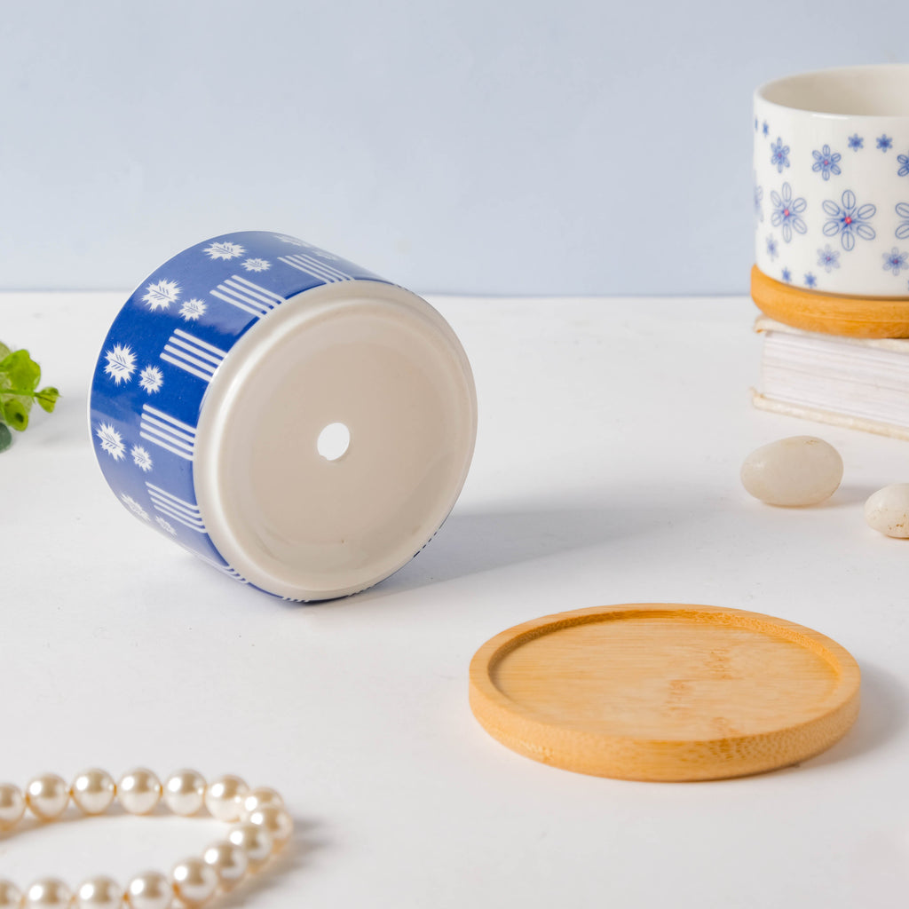 Blue Leaf Japanese Planter And Wooden Coaster Nestasia