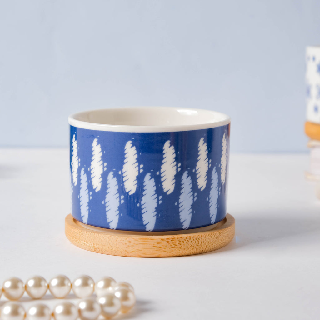 Blue Abstract Japanese Planter And Wooden Coaster Nestasia