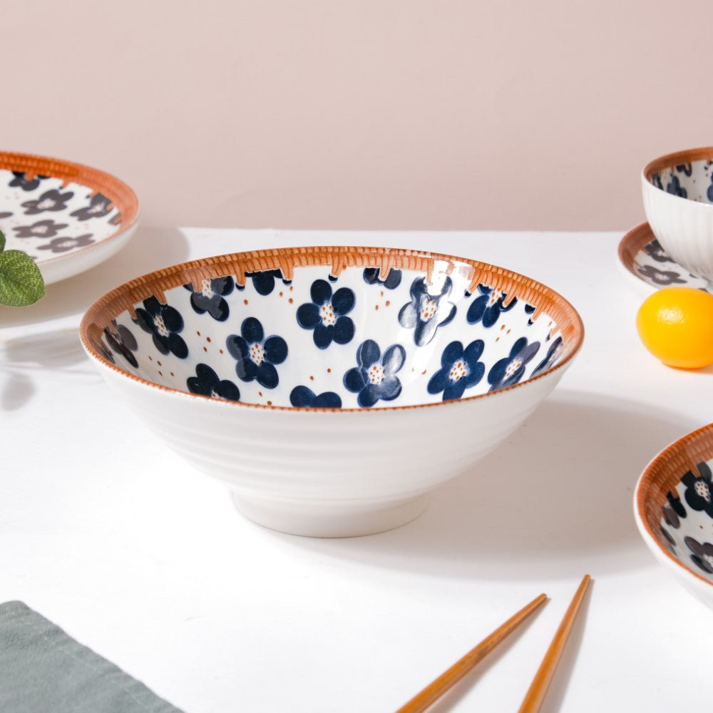 Sylvan Floral Patterned Ceramic Ramen Bowl 8 Inch 750 ml Nestasia