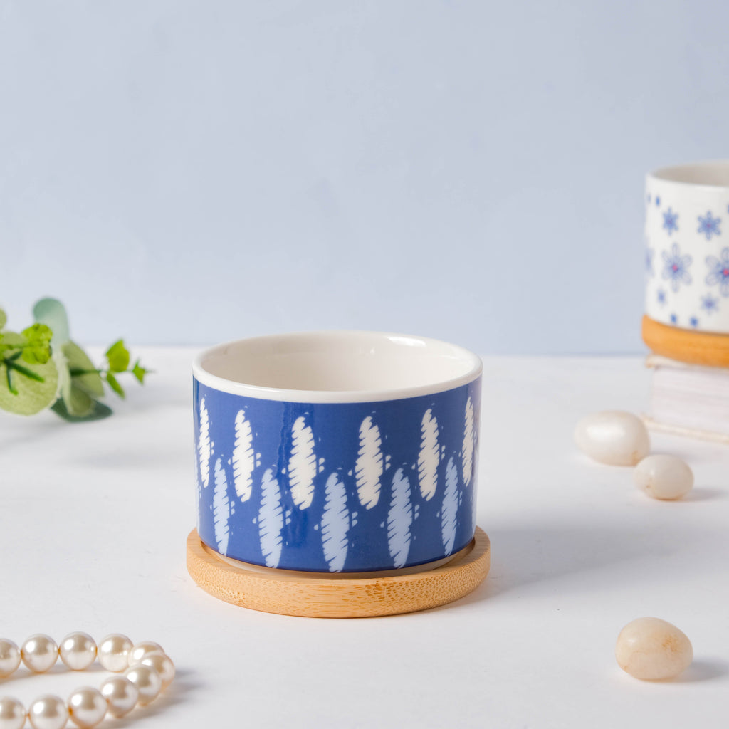 Blue Abstract Japanese Planter And Wooden Coaster Nestasia
