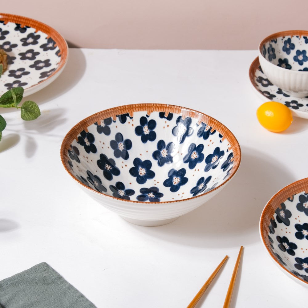 Sylvan Floral Patterned Ceramic Ramen Bowl 8 Inch 750 ml Nestasia
