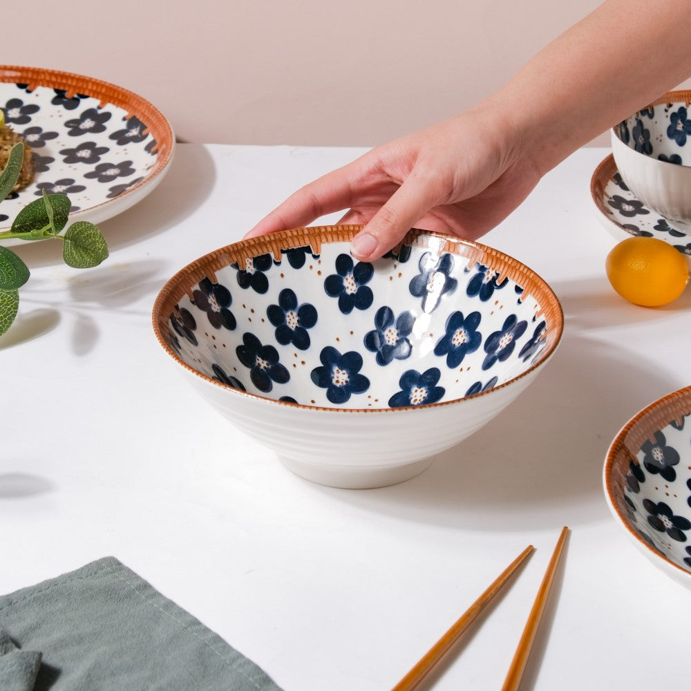 Sylvan Floral Patterned Ceramic Ramen Bowl 8 Inch 750 ml Nestasia
