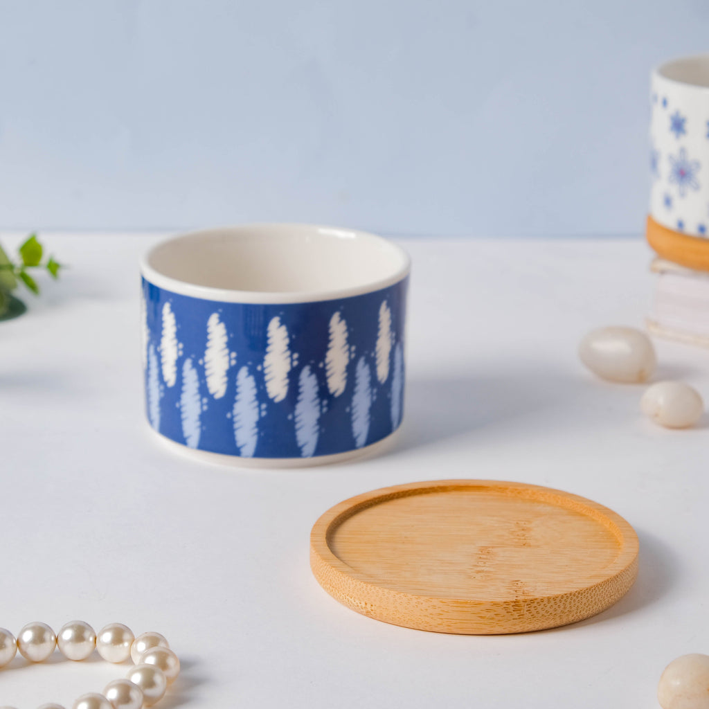 Blue Abstract Japanese Planter And Wooden Coaster Nestasia