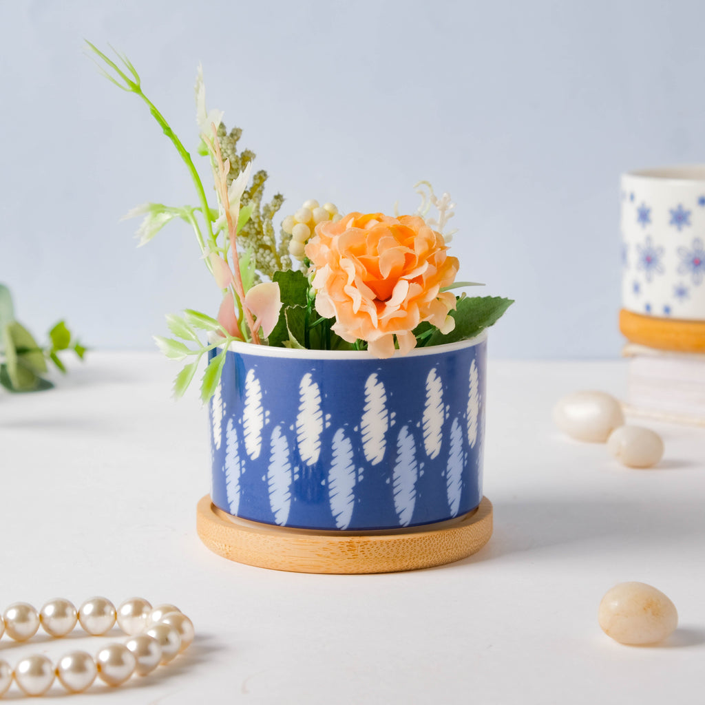 Blue Abstract Japanese Planter And Wooden Coaster Nestasia