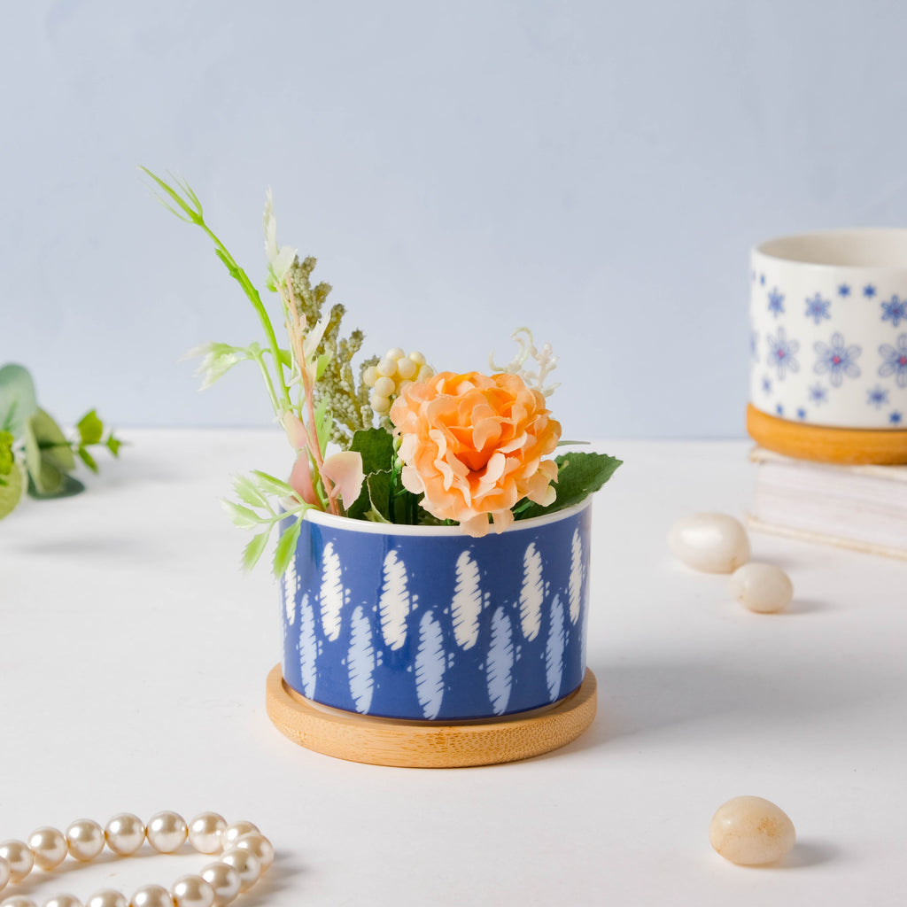 Blue Abstract Japanese Planter And Wooden Coaster Nestasia