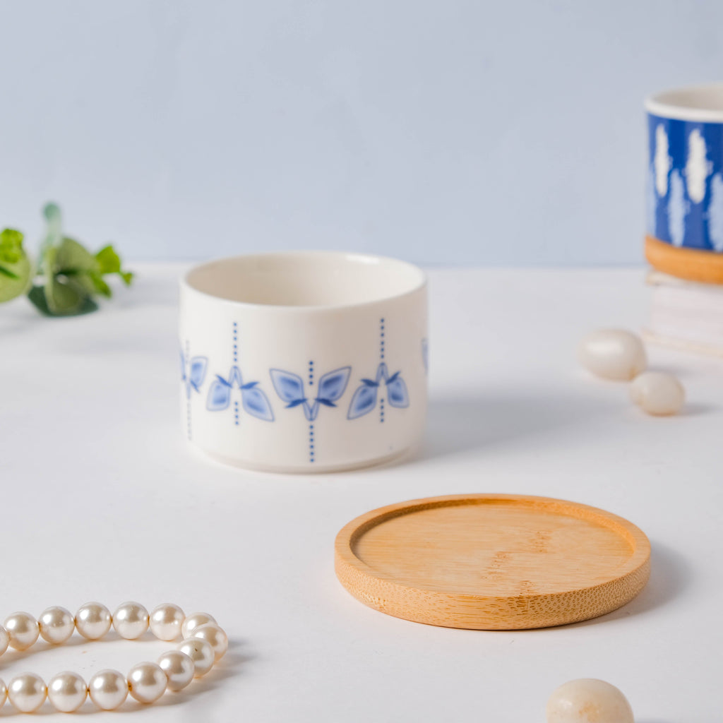 Blue Dragonfly Japanese Planter With Wooden Coaster Nestasia