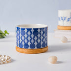 Blue Curtain Printed White Pattern Planter With Coaster Nestasia