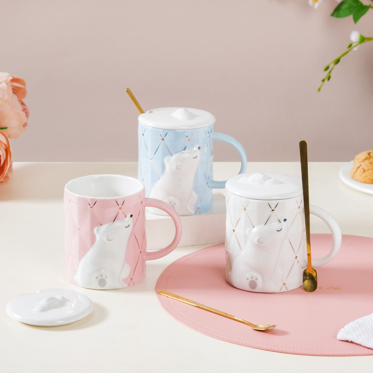 Bear Mug With Lid And Spoon Nestasia