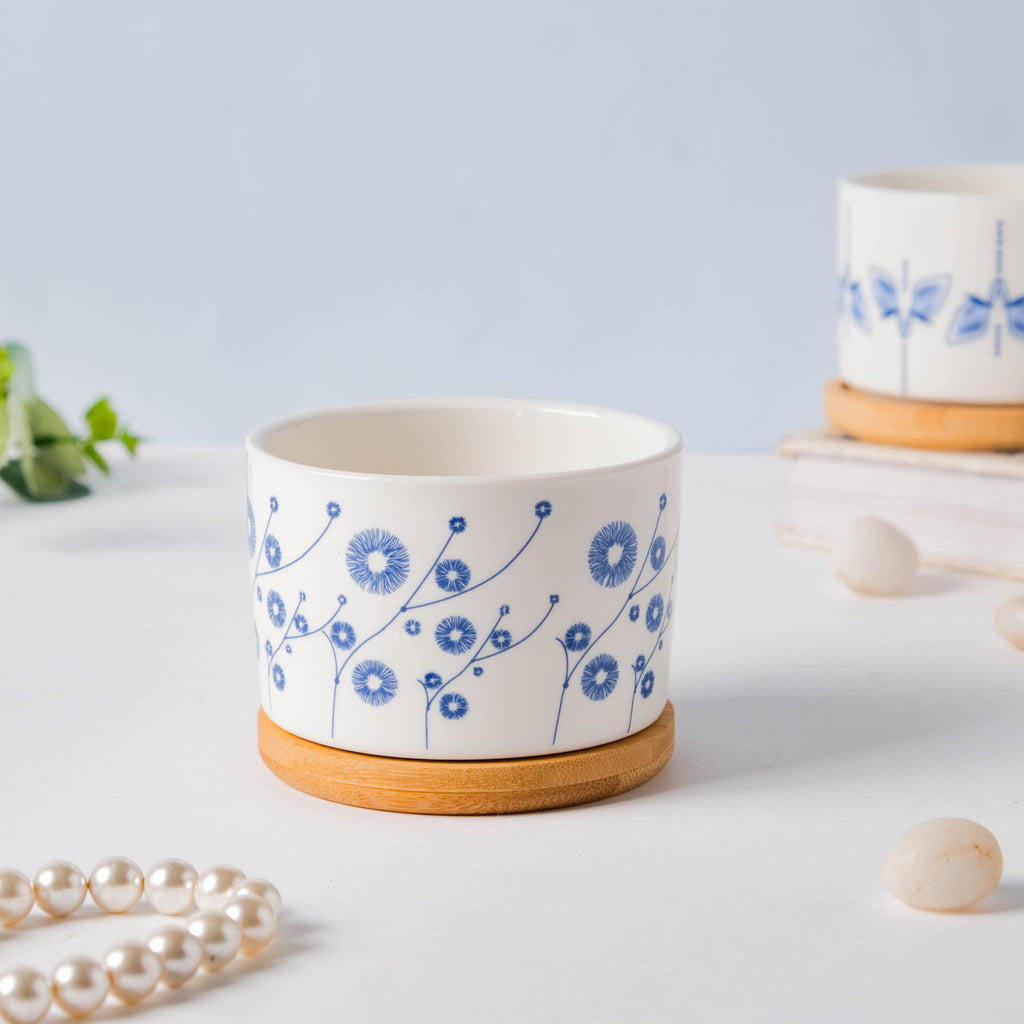 Blue Aster Japanese Planter With Wooden Coaster Nestasia
