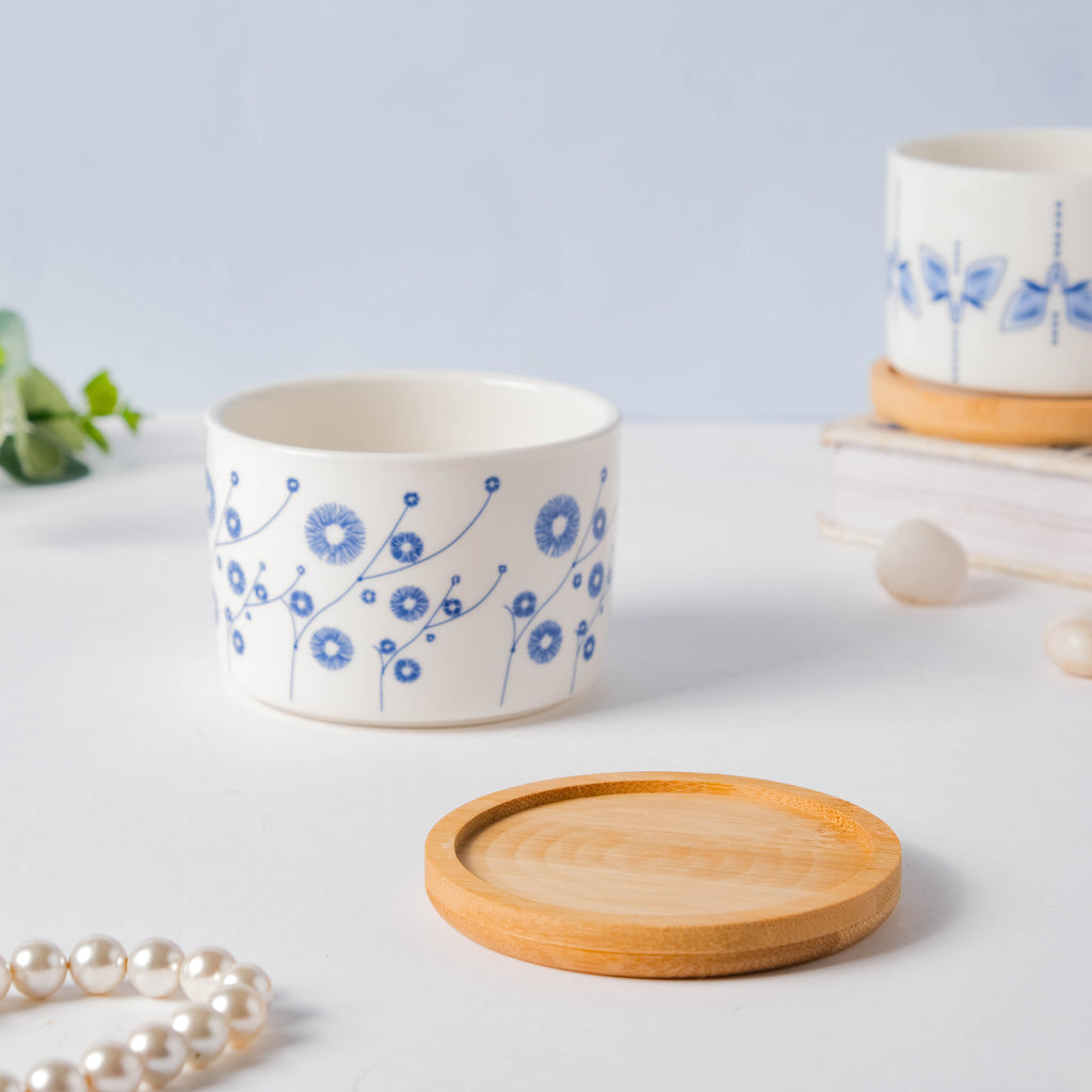 Blue Aster Japanese Planter With Wooden Coaster Nestasia
