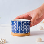 Blue Curtain Printed White Pattern Planter With Coaster Nestasia
