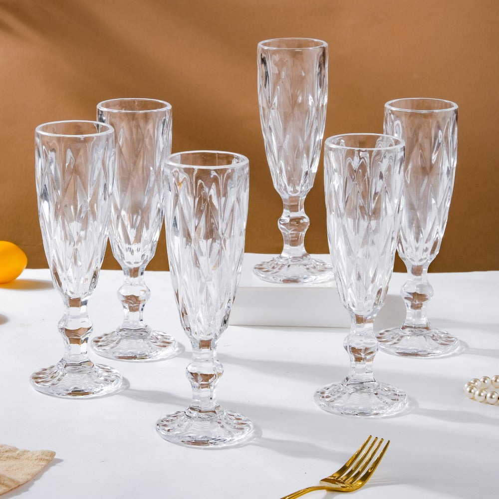 Crystal Textured Champagne Glass Transparent Set Of 6 150 ml Nestasia