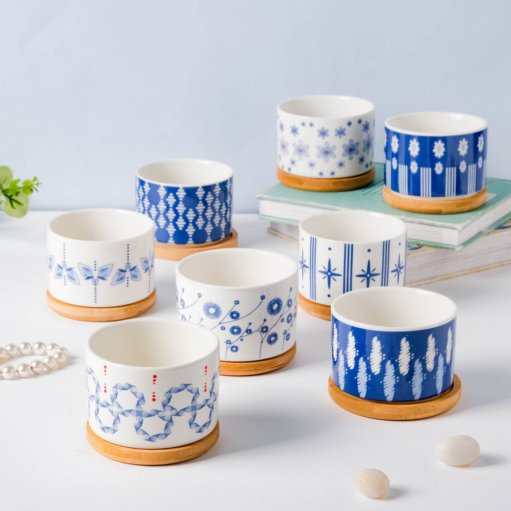 Blue Dragonfly Japanese Planter With Wooden Coaster Nestasia