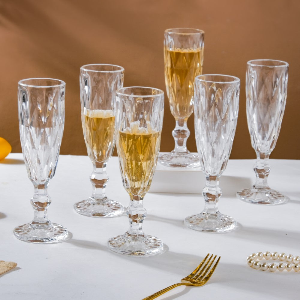 Crystal Textured Champagne Glass Transparent Set Of 6 150 ml Nestasia