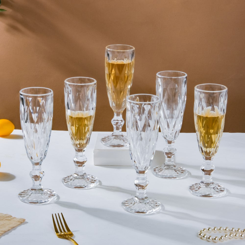 Crystal Textured Champagne Glass Transparent Set Of 6 150 ml Nestasia