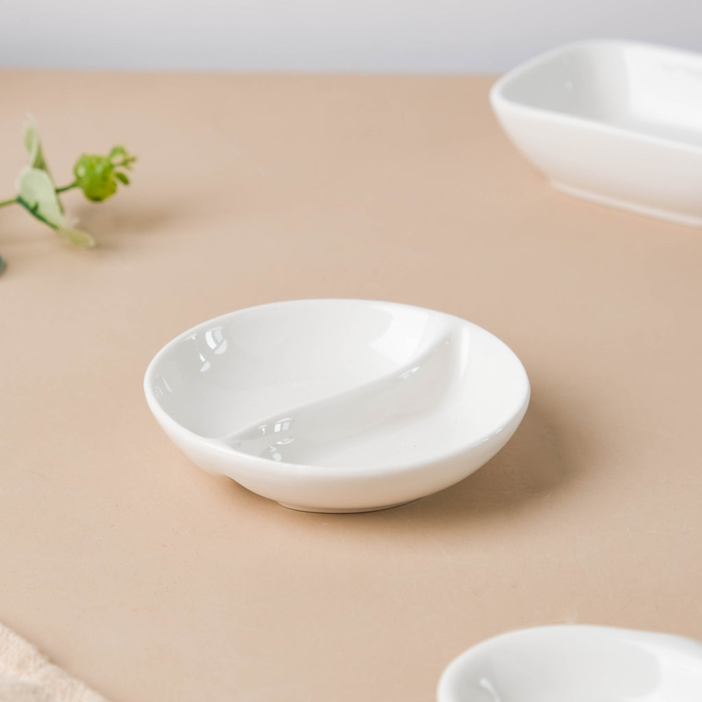 Serena Lily White Ceramic 2 Section Dip Bowl Nestasia