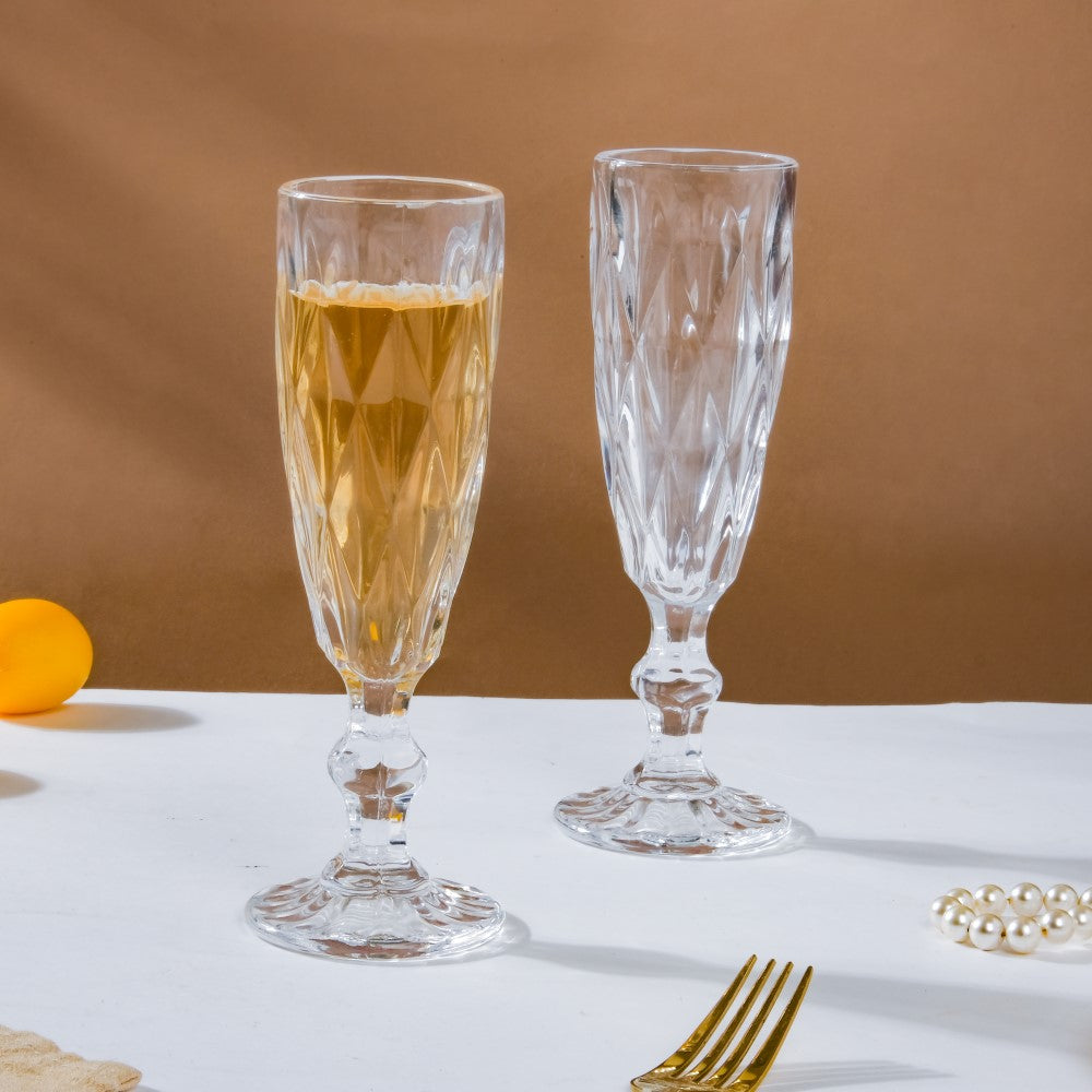 Crystal Textured Champagne Glass Transparent Set Of 6 150 ml Nestasia