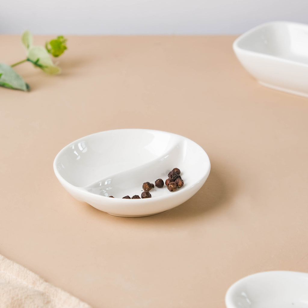 Serena Lily White Ceramic 2 Section Dip Bowl Nestasia