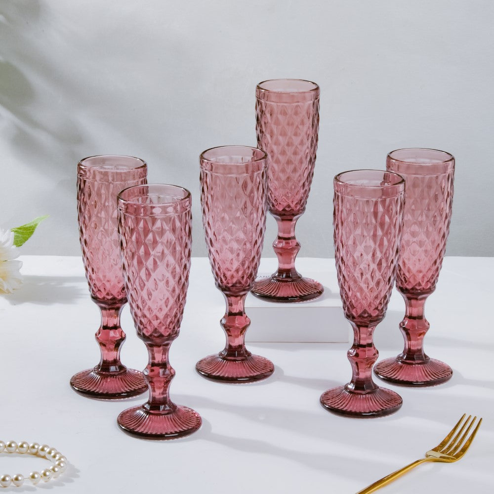 Textured Luxe Champagne Glass Purple Set Of 6 150 ml Nestasia