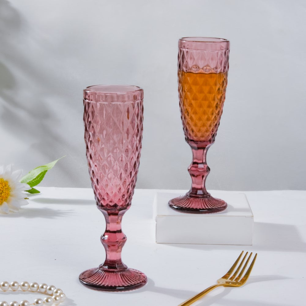 Textured Luxe Champagne Glass Purple Set Of 6 150 ml Nestasia