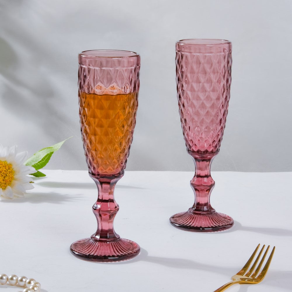 Textured Luxe Champagne Glass Purple Set Of 6 150 ml Nestasia