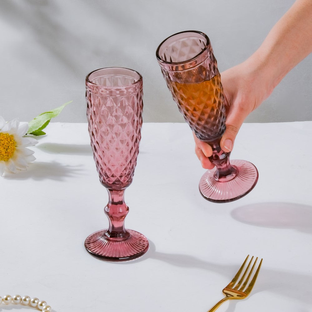 Textured Luxe Champagne Glass Purple Set Of 6 150 ml Nestasia