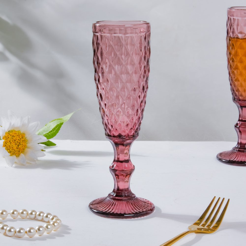 Textured Luxe Champagne Glass Purple Set Of 6 150 ml Nestasia