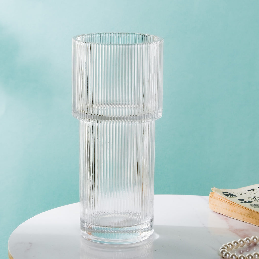 Contemporary Ribbed Textured Glass Flower Vase