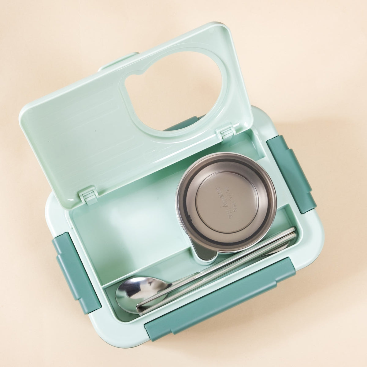 Lunch Box With 2 Sections Green 800ml Nestasia