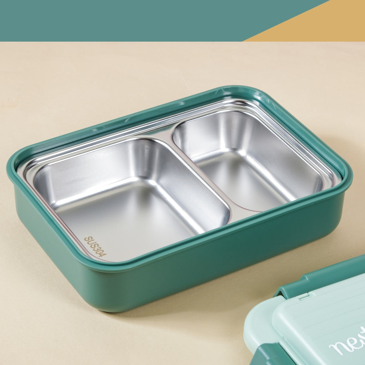 Lunch Box With 2 Sections Green 800ml Nestasia