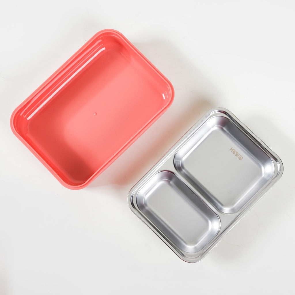 Insulated Lunch Box With 2 Compartments Pink 800ml Nestasia