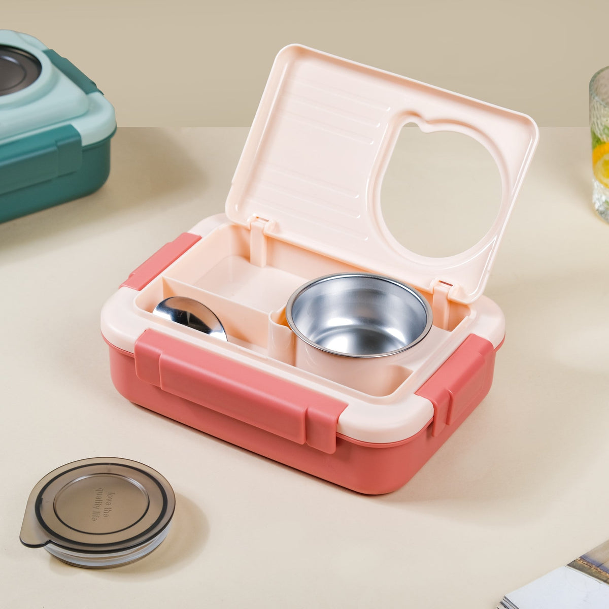 Insulated Lunch Box With 2 Compartments Pink 800ml Nestasia