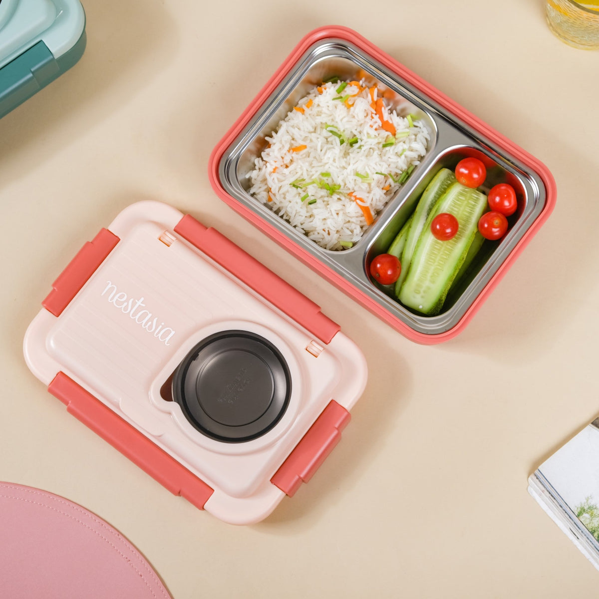 Insulated Lunch Box With 2 Compartments Pink 800ml Nestasia