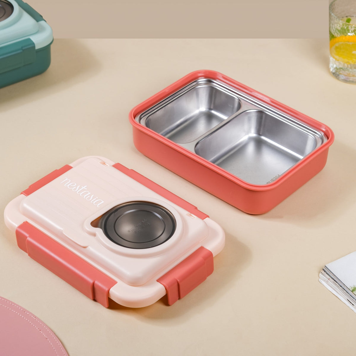 Insulated Lunch Box With 2 Compartments Pink 800ml Nestasia