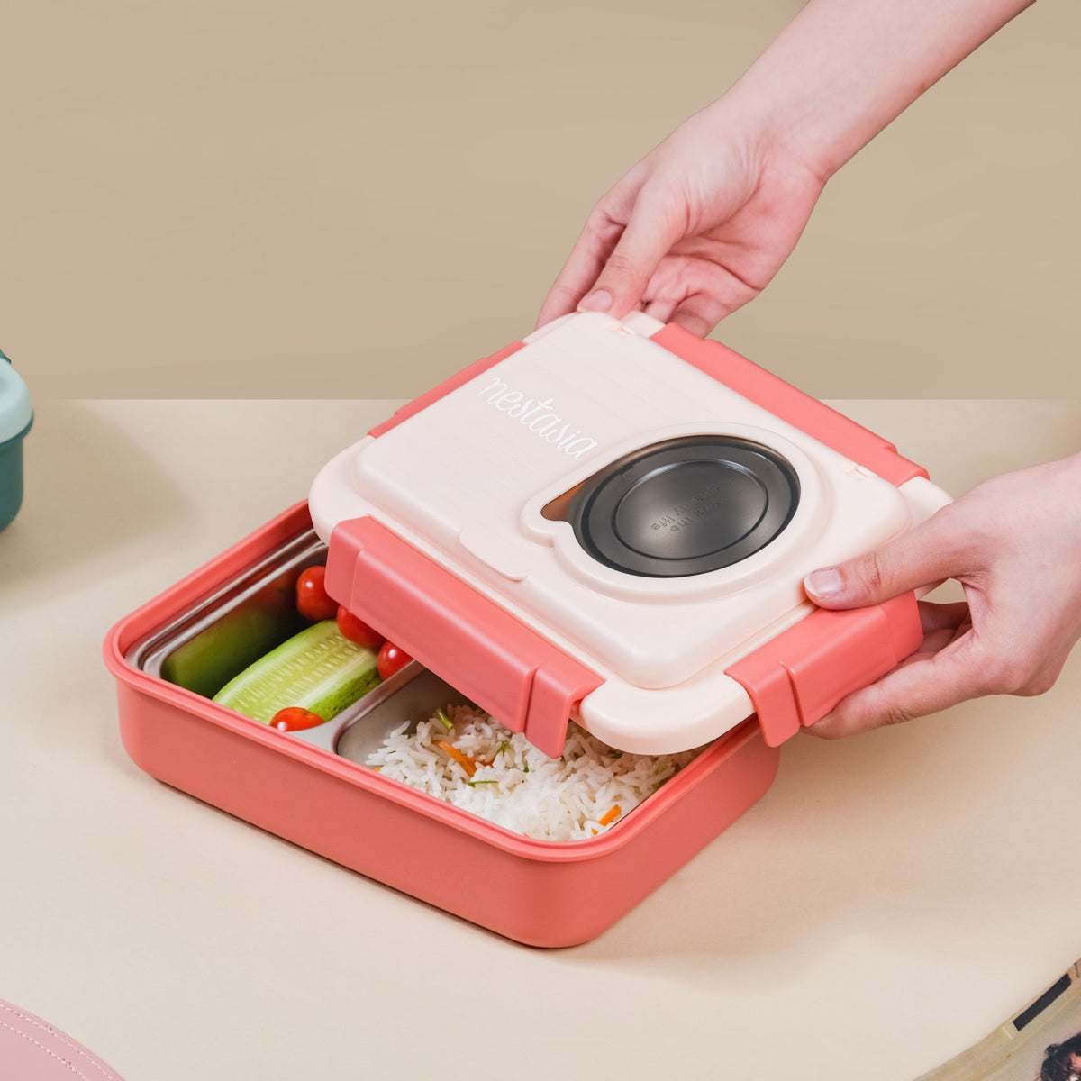 Insulated Lunch Box With 2 Compartments Pink 800ml Nestasia