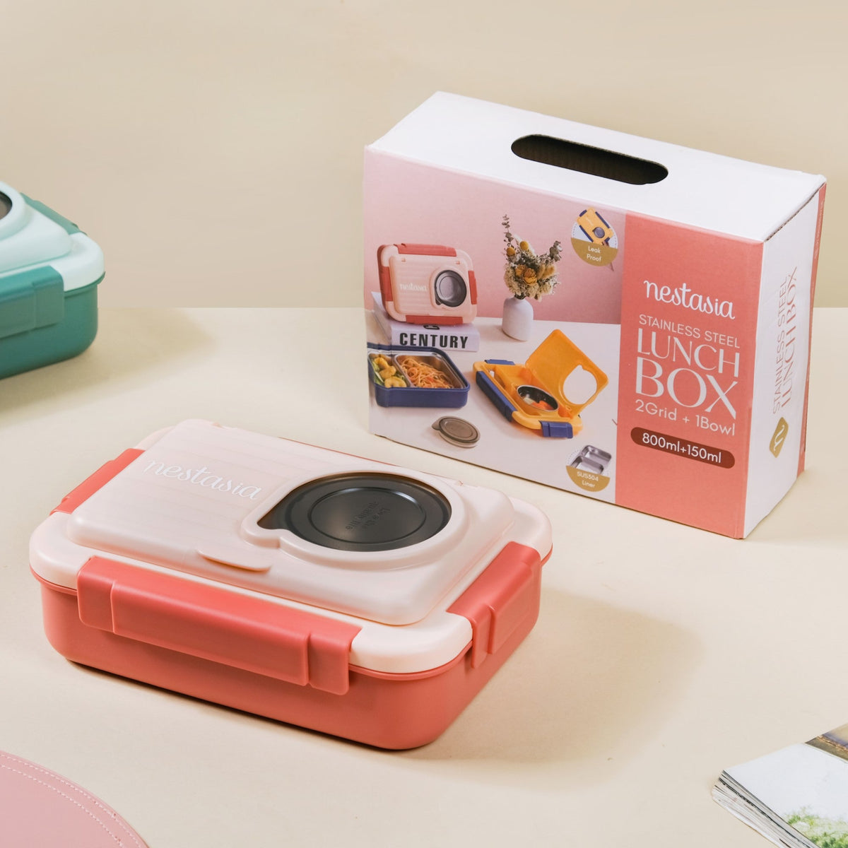 Insulated Lunch Box With 2 Compartments Pink 800ml Nestasia